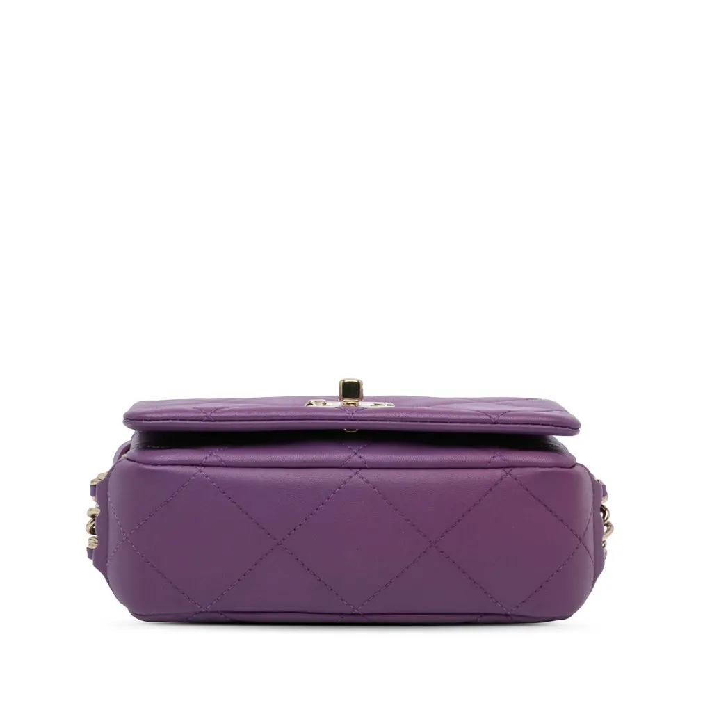 Chanel Mini Lambskin Triple Chain Full Flap Purple Leather Very good - Inside View