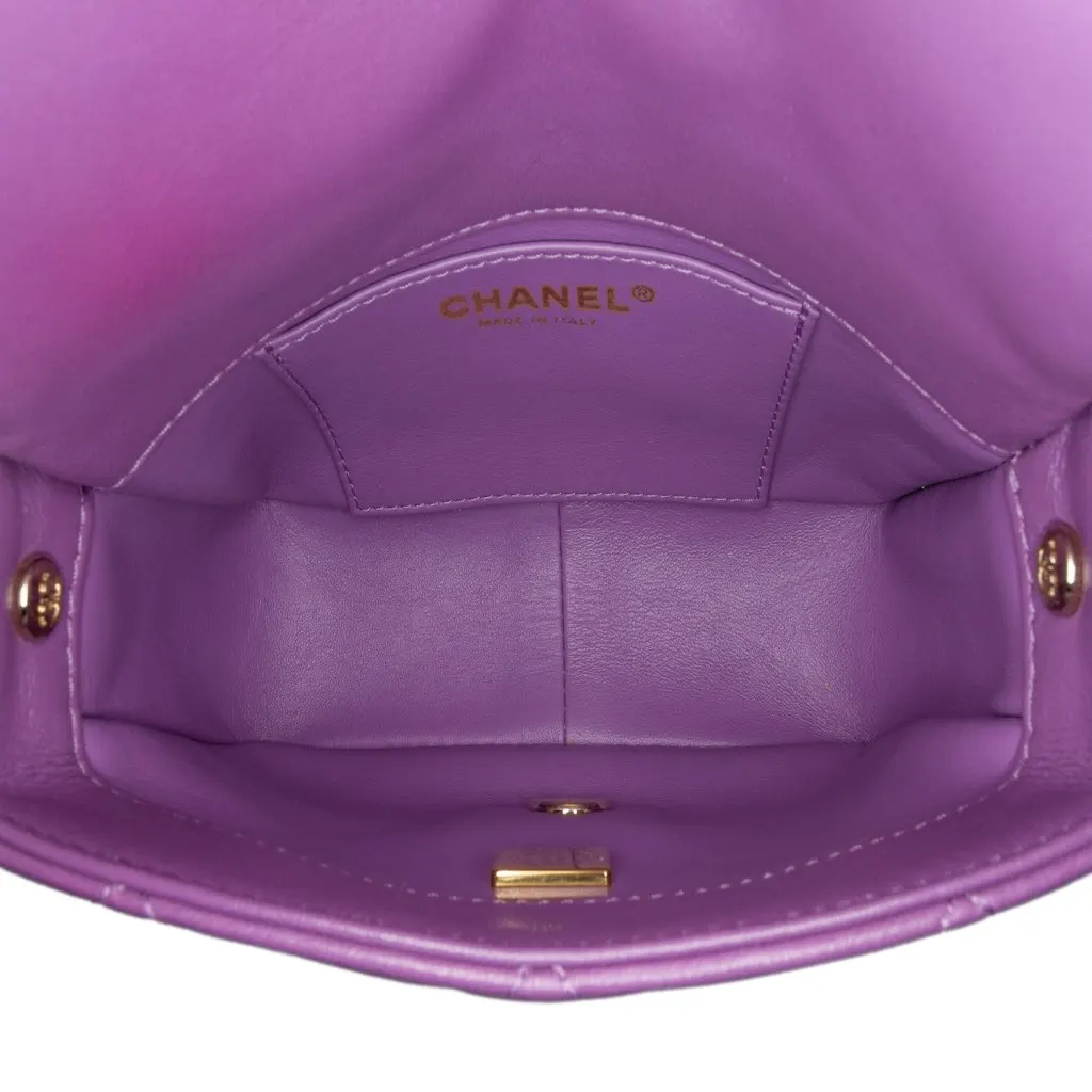Chanel Mini Lambskin Triple Chain Full Flap Purple Leather Very good - Model View