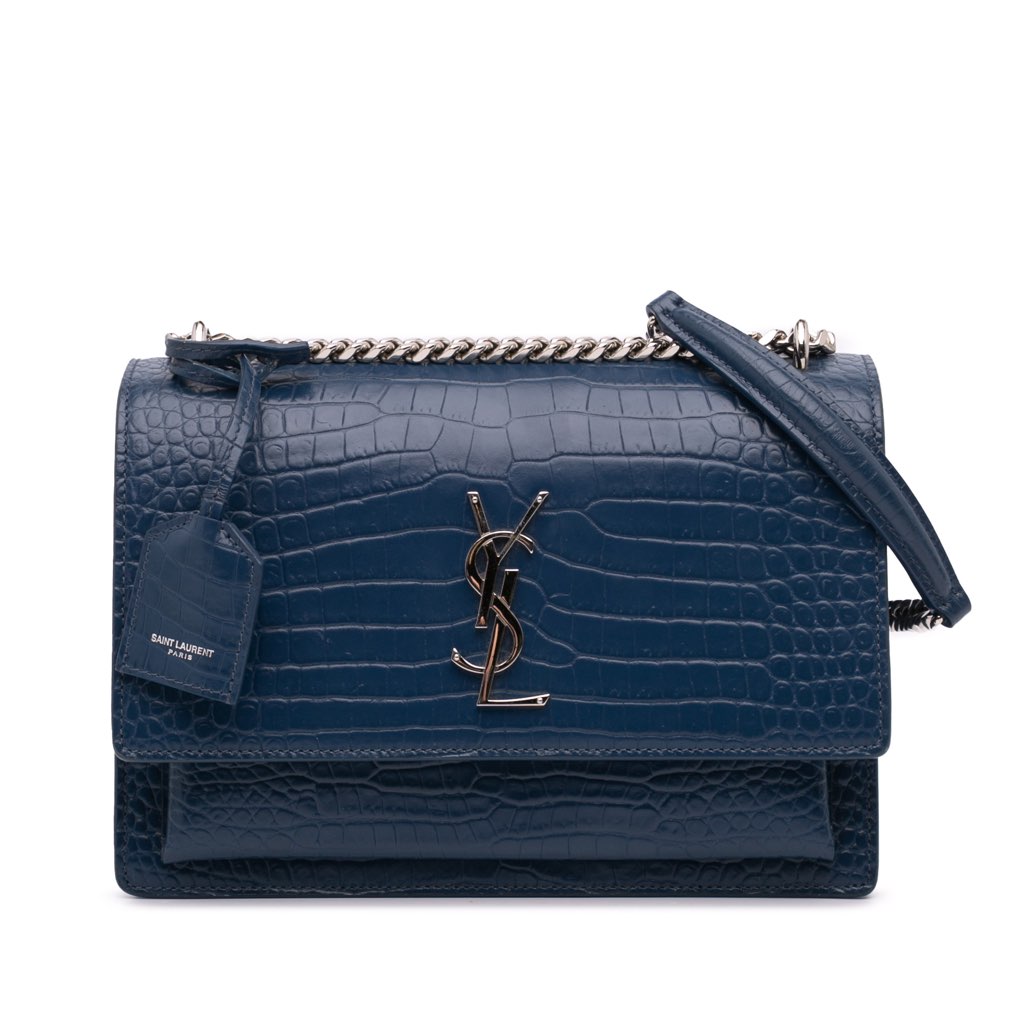 Saint Laurent Medium Croc Embossed Monogram Sunset Bag