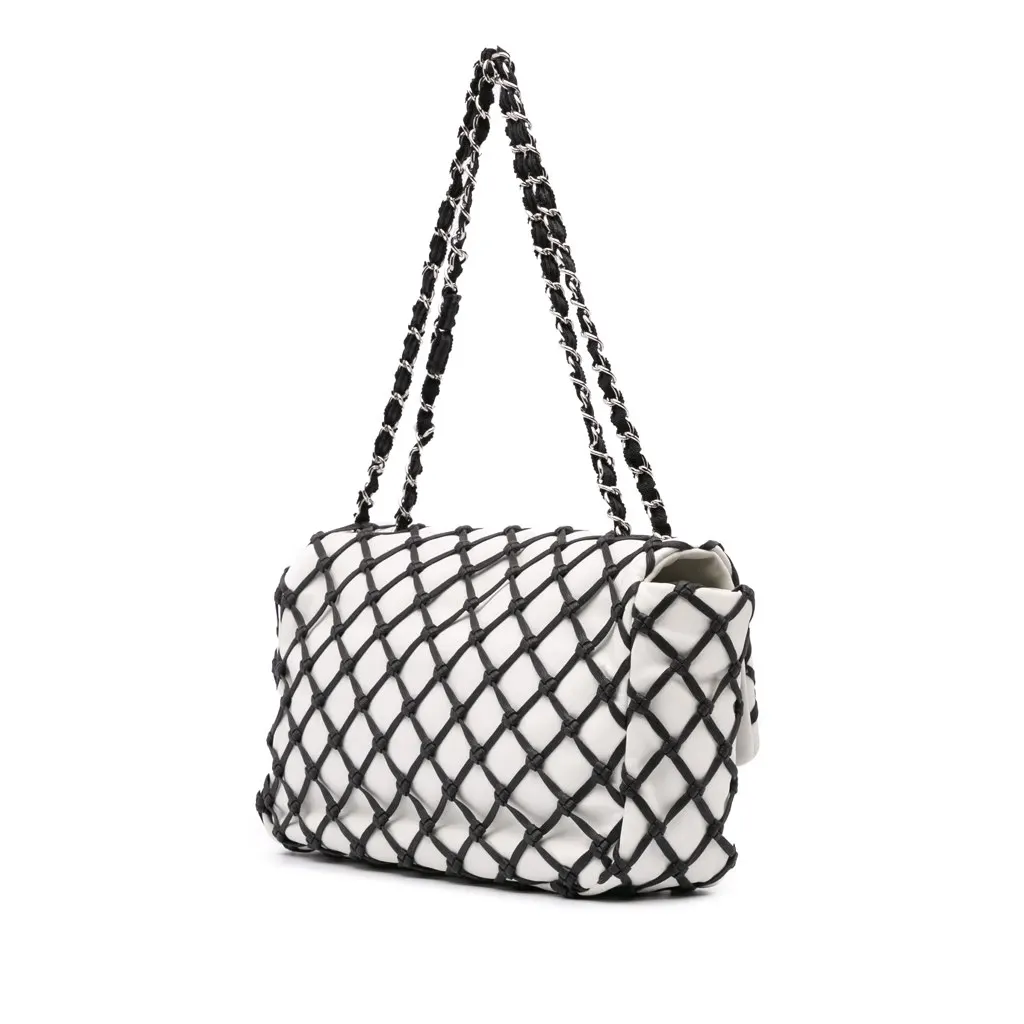 Chanel Jumbo Calfskin Canebiers Net Flap White Leather Good - Back View