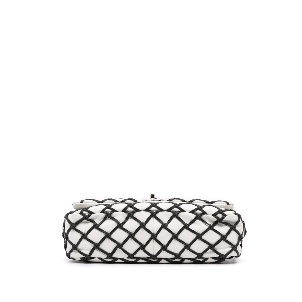 Chanel Jumbo Calfskin Canebiers Net Flap White Leather Good - Inside View