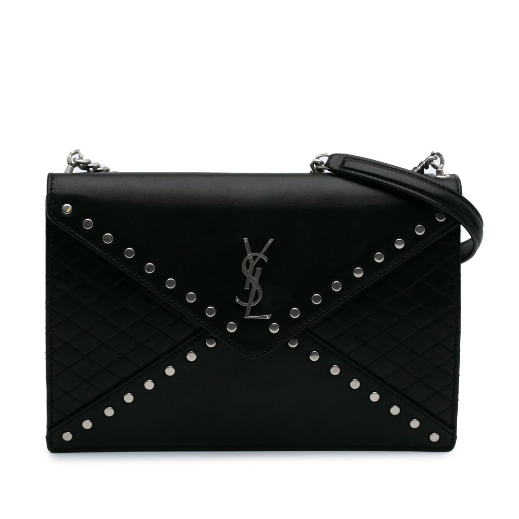 Saint Laurent Quilted Lambskin Studded Monogram Gaby Shoulder Bag