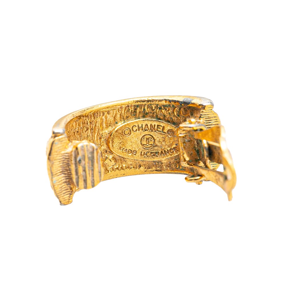 Chanel Gold Plated Quilted Hoop Drop Clip on Earrings - 3