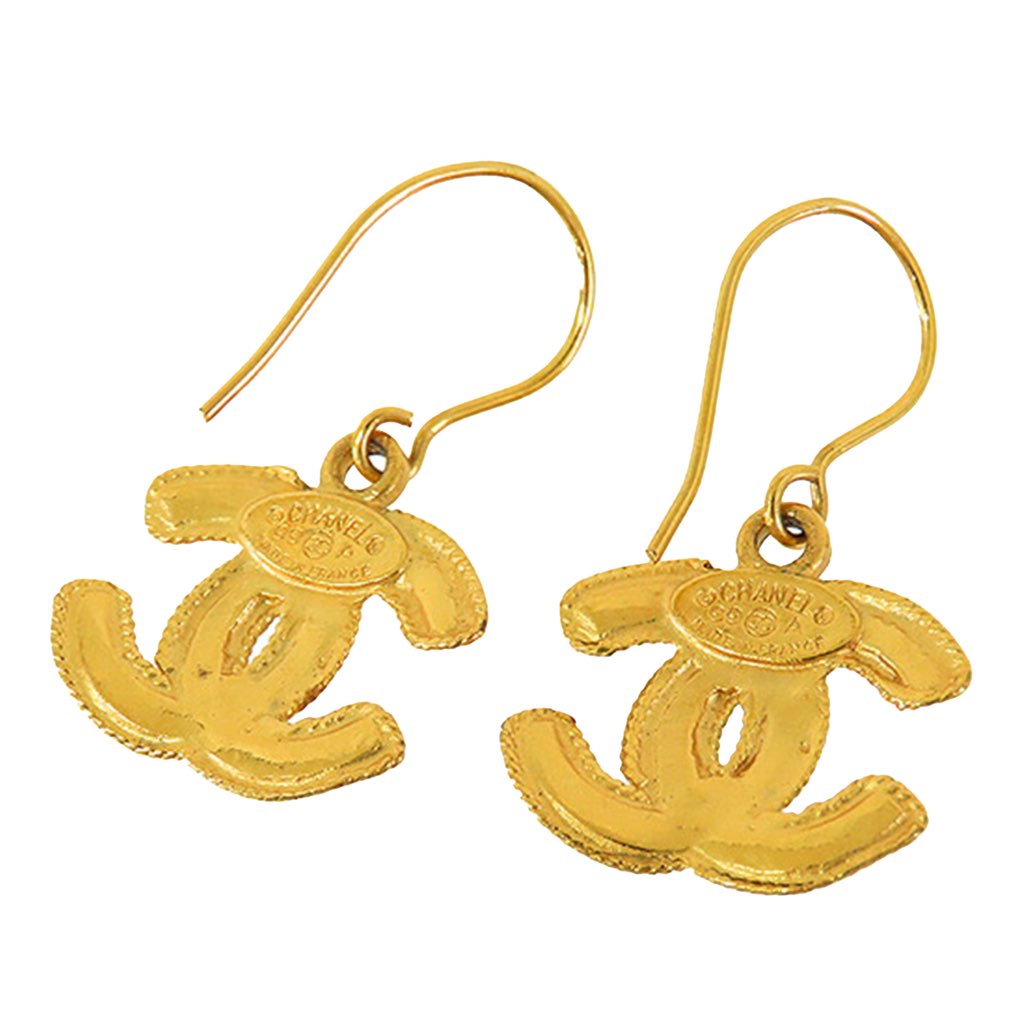 Chanel Gold Plated CC Drop Hook Earrings - 2