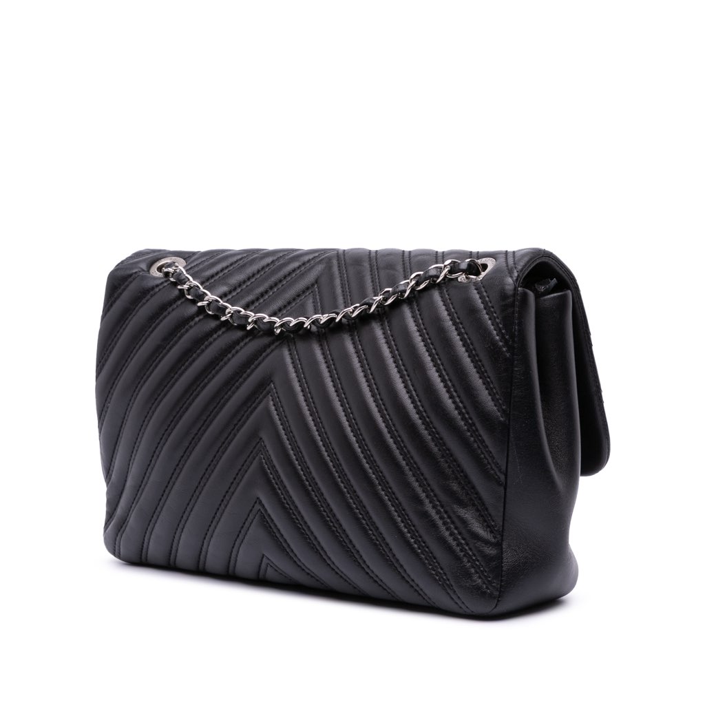 Chanel Jumbo Classic Chevron Lambskin Double Stitch Single Flap - 2