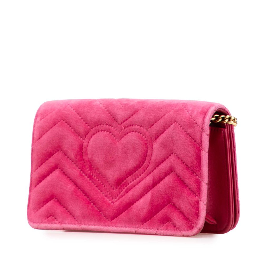 Gucci Mini GG Marmont Embroidered Matelasse Velvet Love Wallet On Chain - 2