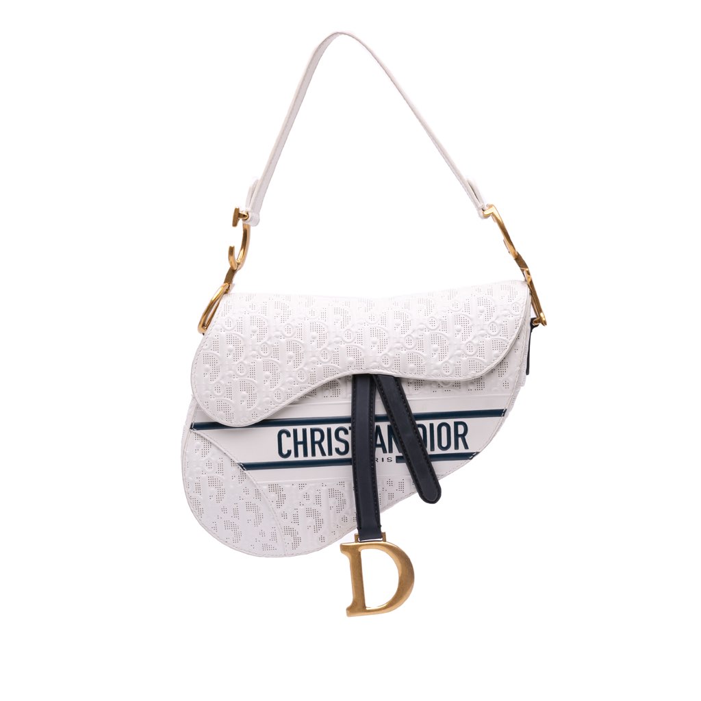 Dior Perforated Oblique Embossed Calfskin Saddle Bag