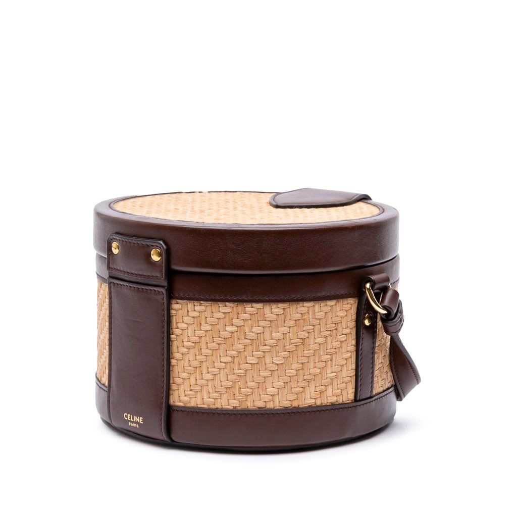 Celine Medium Raffia and Calfskin Triomphe Tambour Crossbody - 2