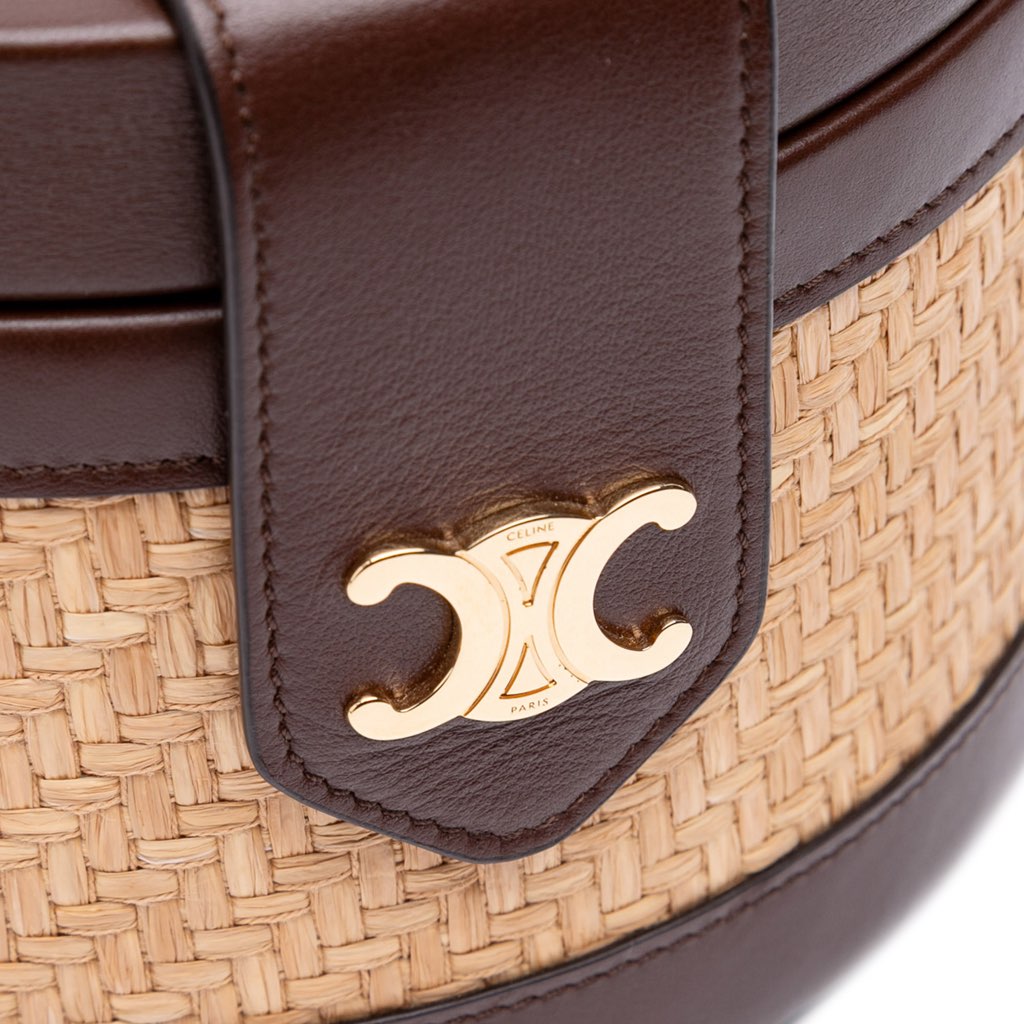 Celine Medium Raffia and Calfskin Triomphe Tambour Crossbody - 5