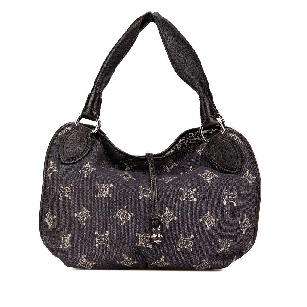Celine Denim Macadam Bittersweet Hobo Bag Brown Denim Good - Front View