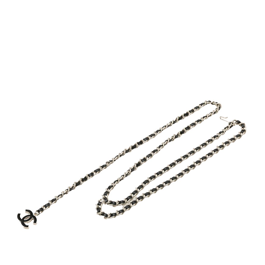 Chanel Silver CC Leather Woven Chain Belt
