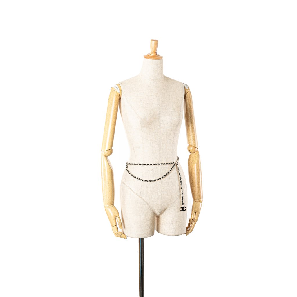 Chanel Silver CC Leather Woven Chain Belt - 4