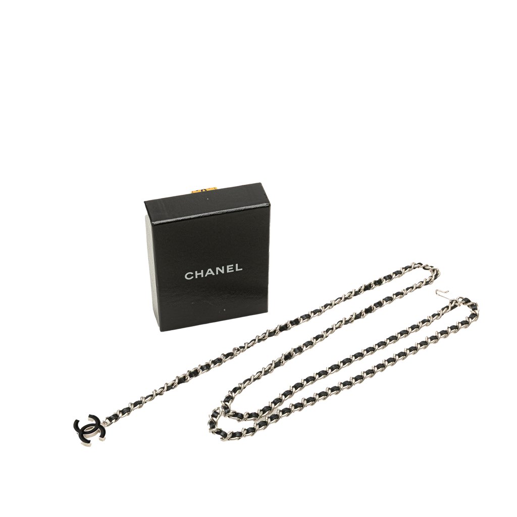 Chanel Silver CC Leather Woven Chain Belt - Side view