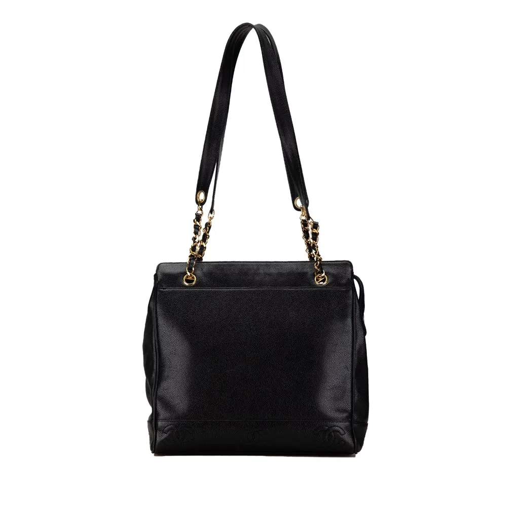 Chanel Triple CC Caviar Shoulder Bag Black Leather Very good - Front View