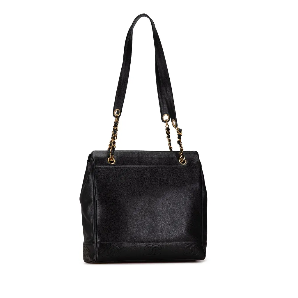 Chanel Triple CC Caviar Shoulder Bag Black Leather Very good - Back View
