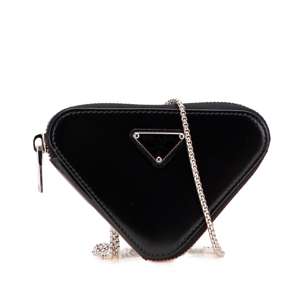 Prada Mini Spazzolato Leather Triangle Chain Crossbody