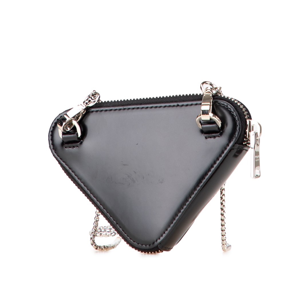 Prada Mini Spazzolato Leather Triangle Chain Crossbody - Back view