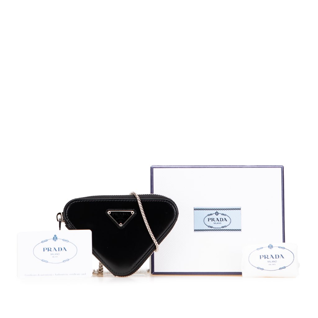 Prada Mini Spazzolato Leather Triangle Chain Crossbody - Image 15