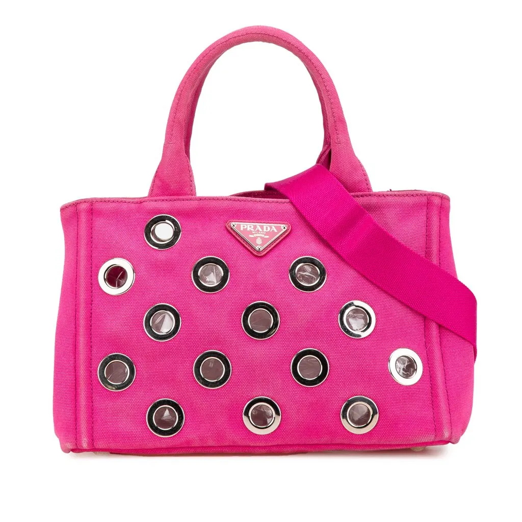 Prada Small Canvas Canapa Grommet Satchel Pink Canvas Very good - Front View