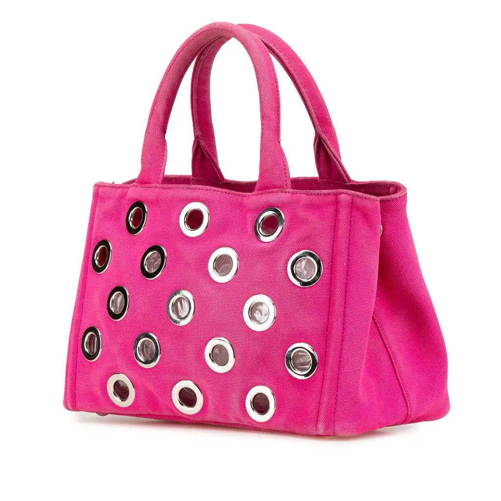 Prada Small Canvas Canapa Grommet Satchel Pink Canvas Very good - Back View