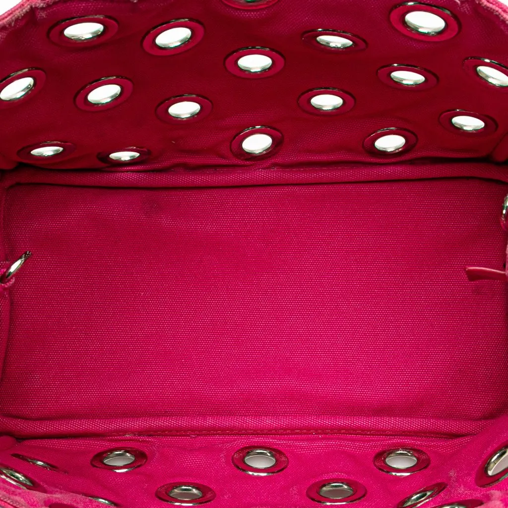Prada Small Canvas Canapa Grommet Satchel Pink Canvas Very good - Model View