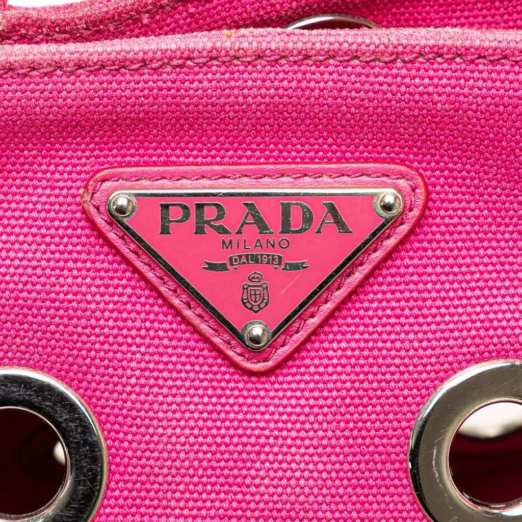 Prada Small Canvas Canapa Grommet Satchel Pink Canvas Very good - Box View