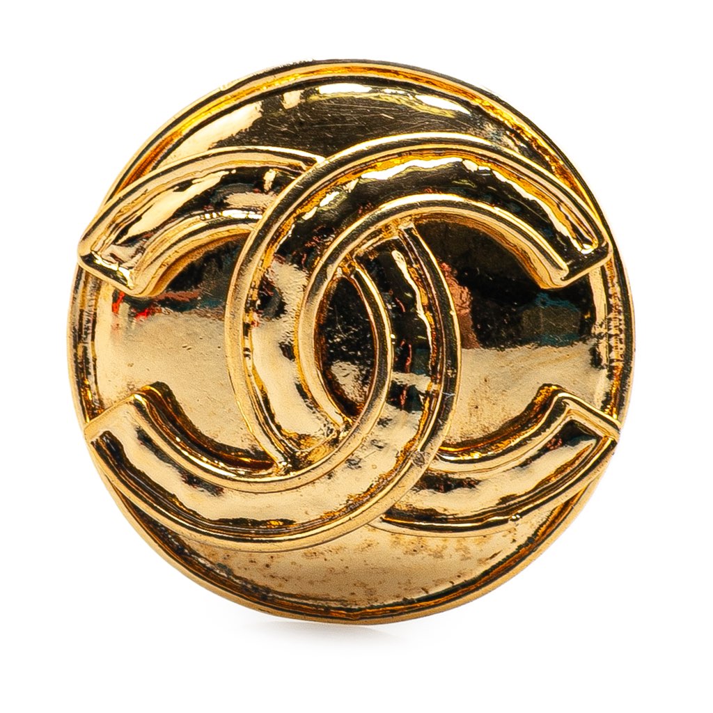 Chanel Gold Plated CC Round Brooch