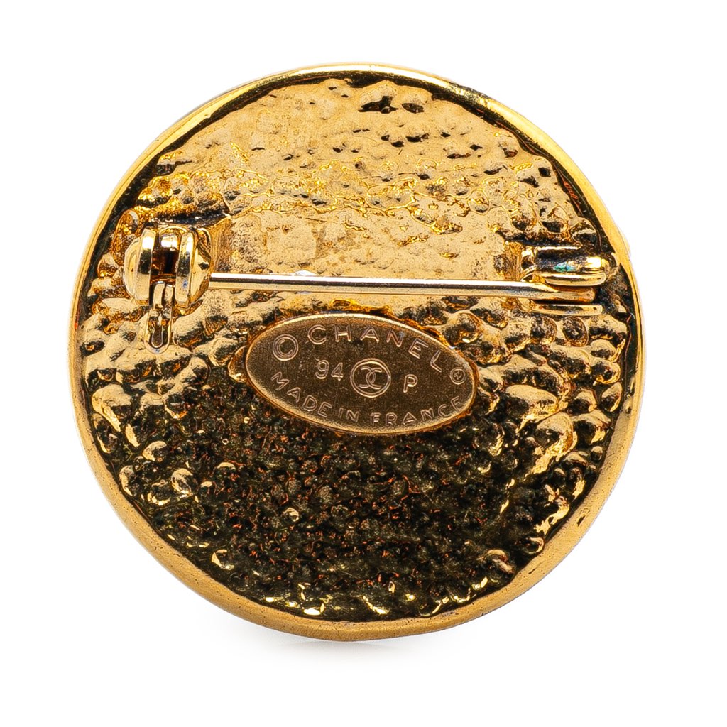 Chanel Gold Plated CC Round Brooch - Back view