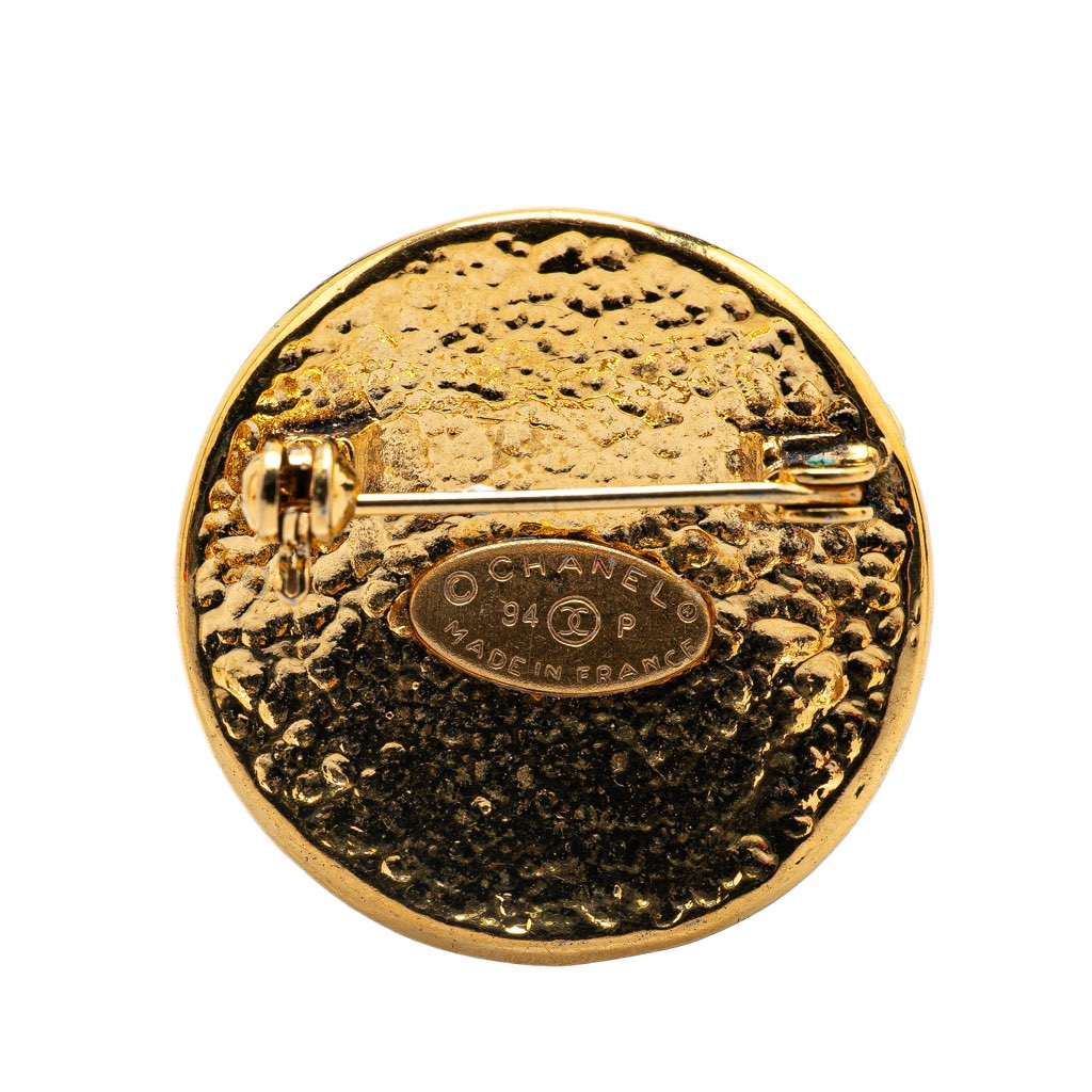 Chanel Gold Plated CC Round Brooch - Image 6