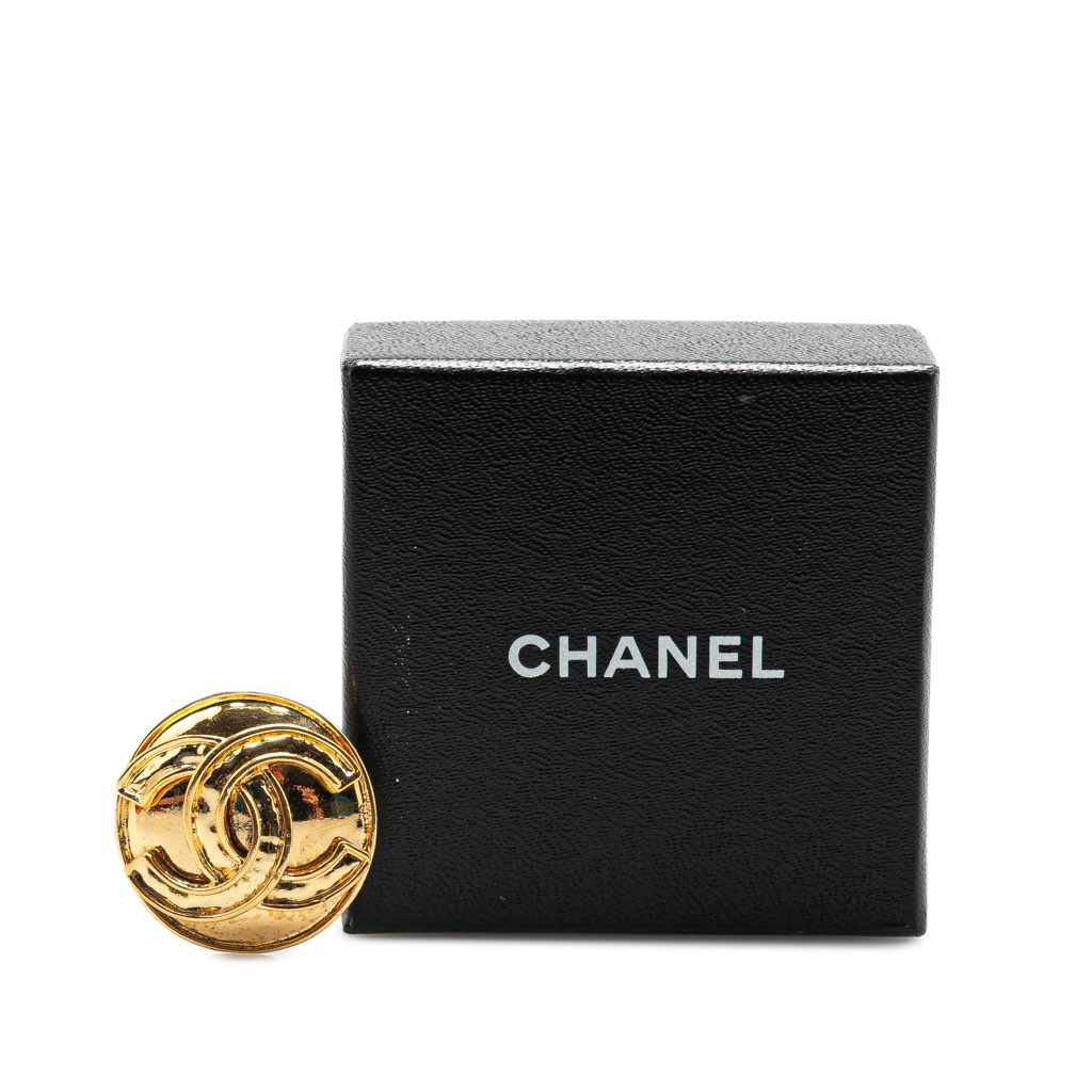 Chanel Gold Plated CC Round Brooch - Side view