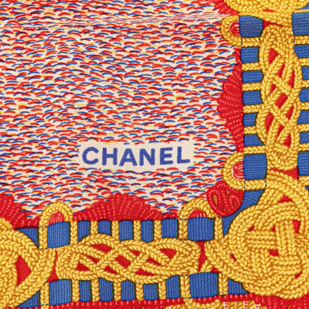 Chanel Nautical Rope Knot Print Silk Scarf Gold Silk Good - Inside View