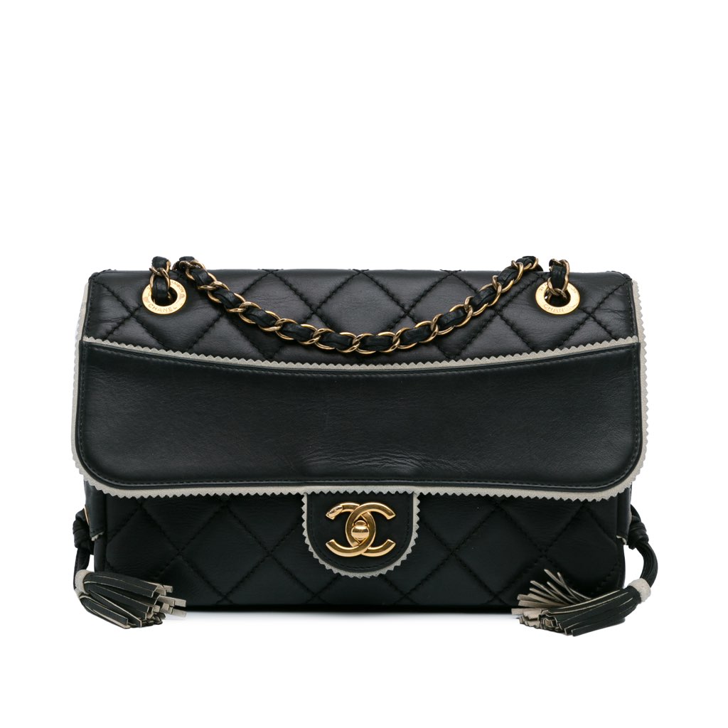 Chanel CC Quilted Lambskin Tassel and Border Embellished Flap
