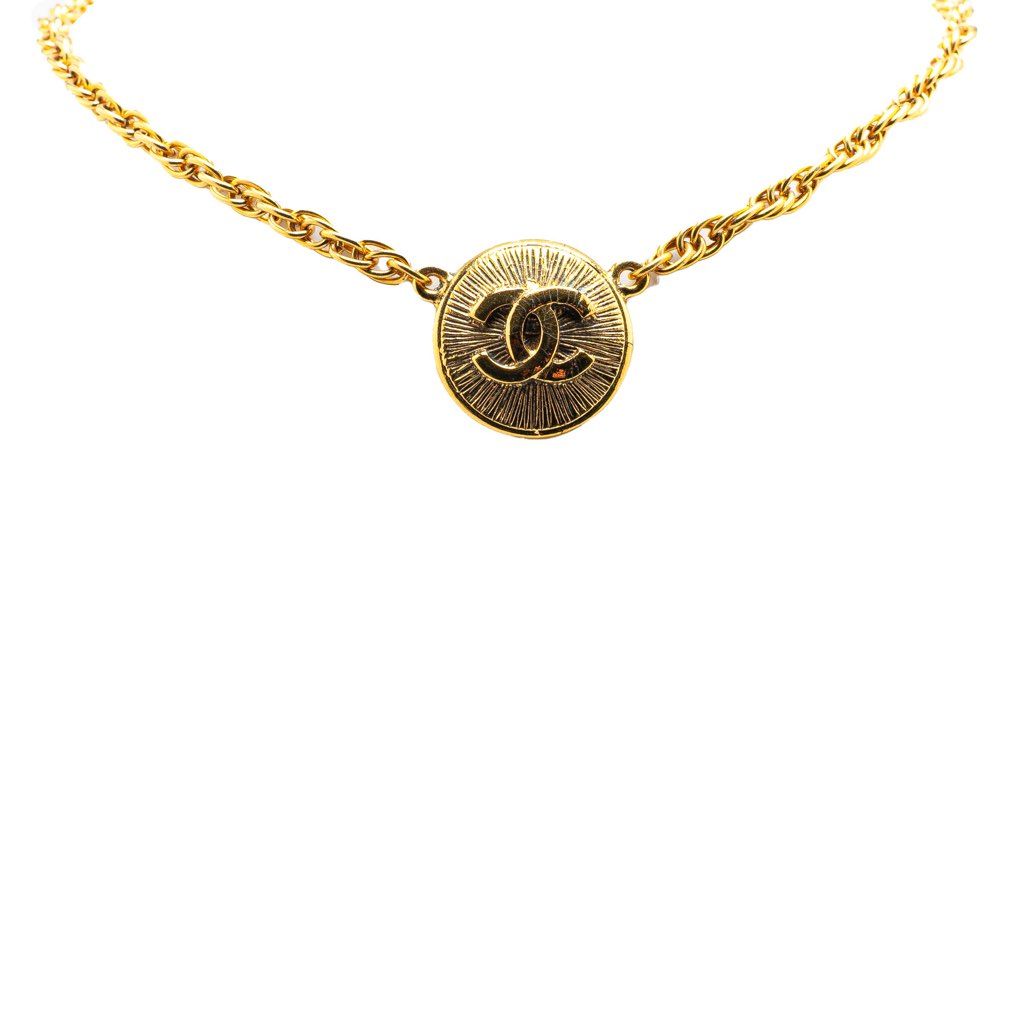 Chanel Gold Plated CC Round Pendant Necklace