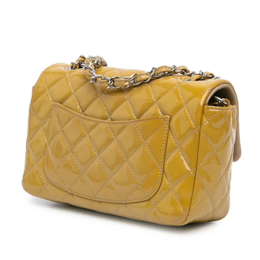 Chanel Mini Rectangular Classic Patent Single Flap Yellow Leather Good - Back View