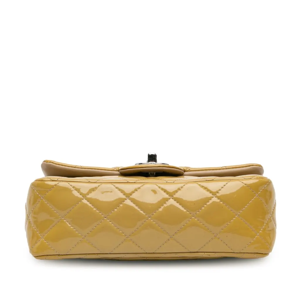 Chanel Mini Rectangular Classic Patent Single Flap Yellow Leather Good - Inside View