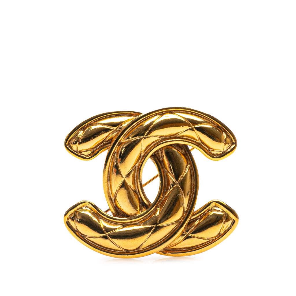 Chanel Gold Plated CC Quilted Brooch