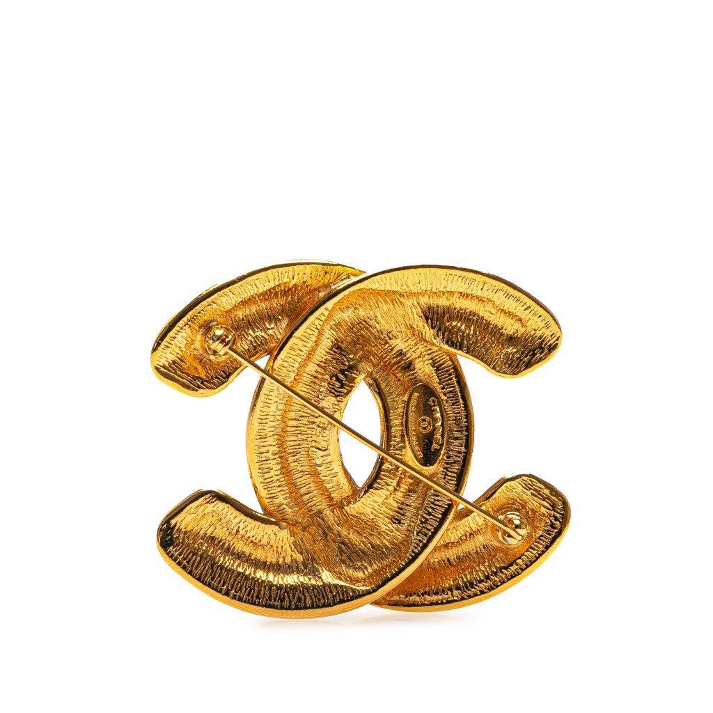 Chanel Gold Plated CC Quilted Brooch - Back view