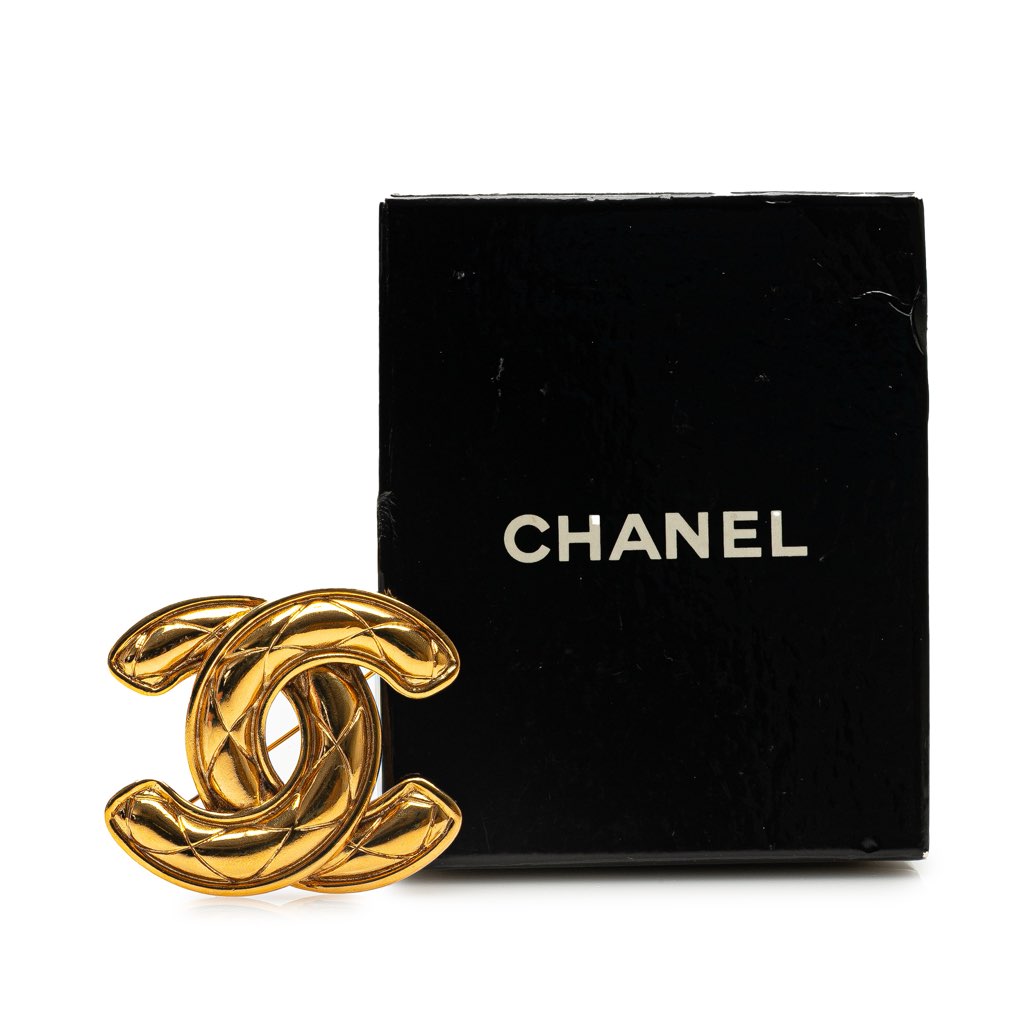 Chanel Gold Plated CC Quilted Brooch - Side view