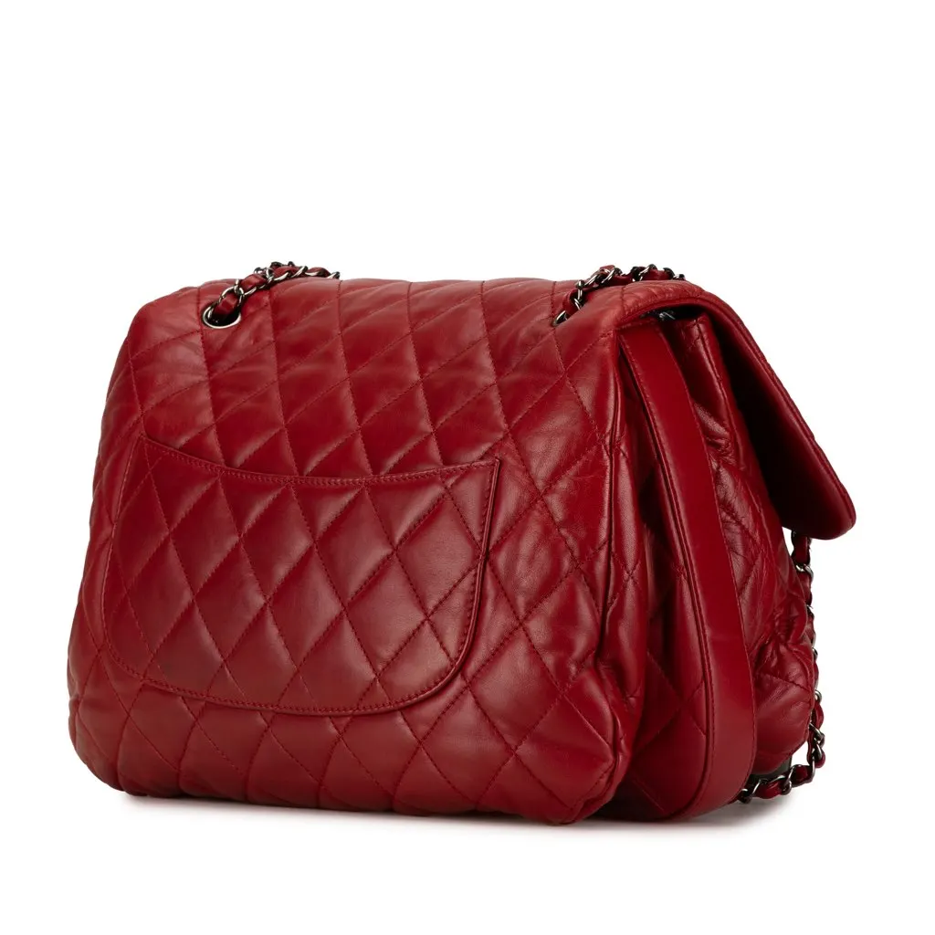 Chanel Maxi Lambskin 3 Accordion Flap Red Leather Very good - Back View