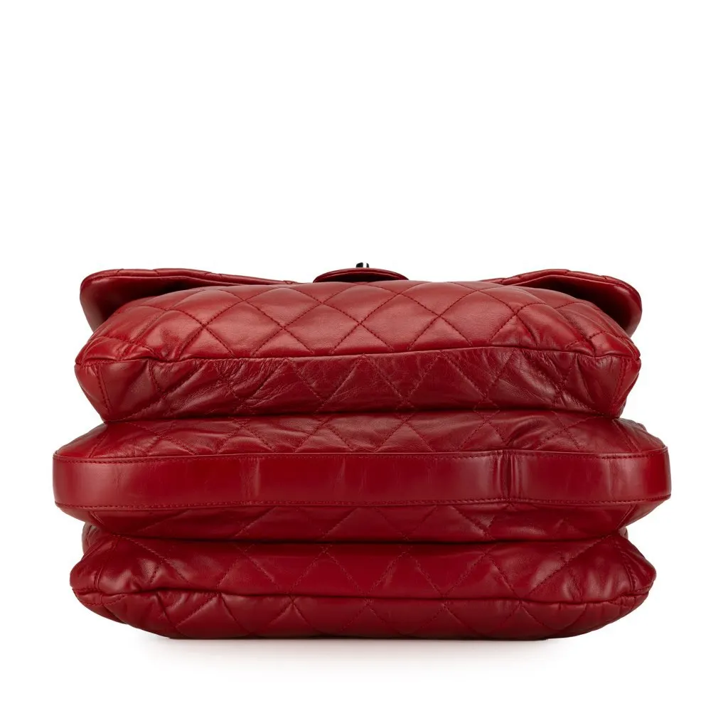 Chanel Maxi Lambskin 3 Accordion Flap Red Leather Very good - Inside View