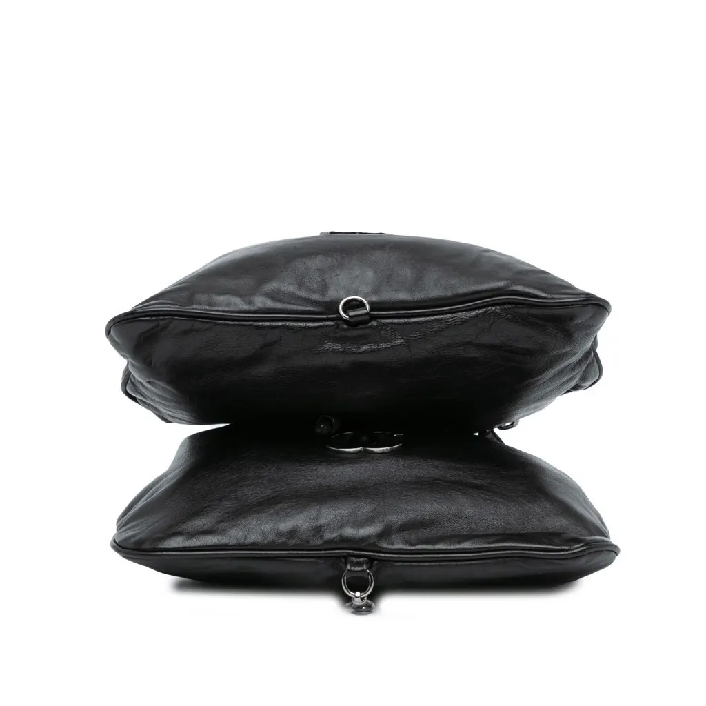 Chanel CC Calfskin Dual Twin Chain Handbag Black Leather Good - Inside View