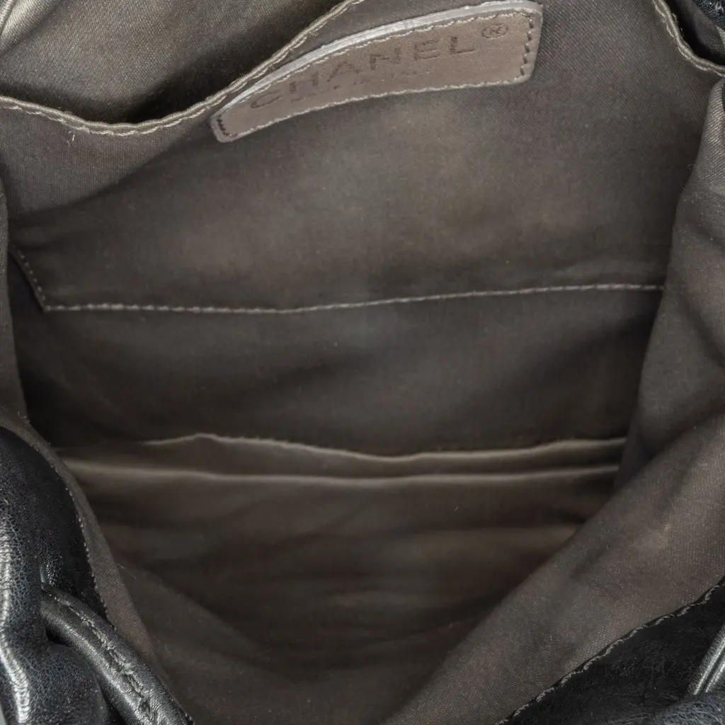 Chanel CC Calfskin Dual Twin Chain Handbag Black Leather Good - Model View