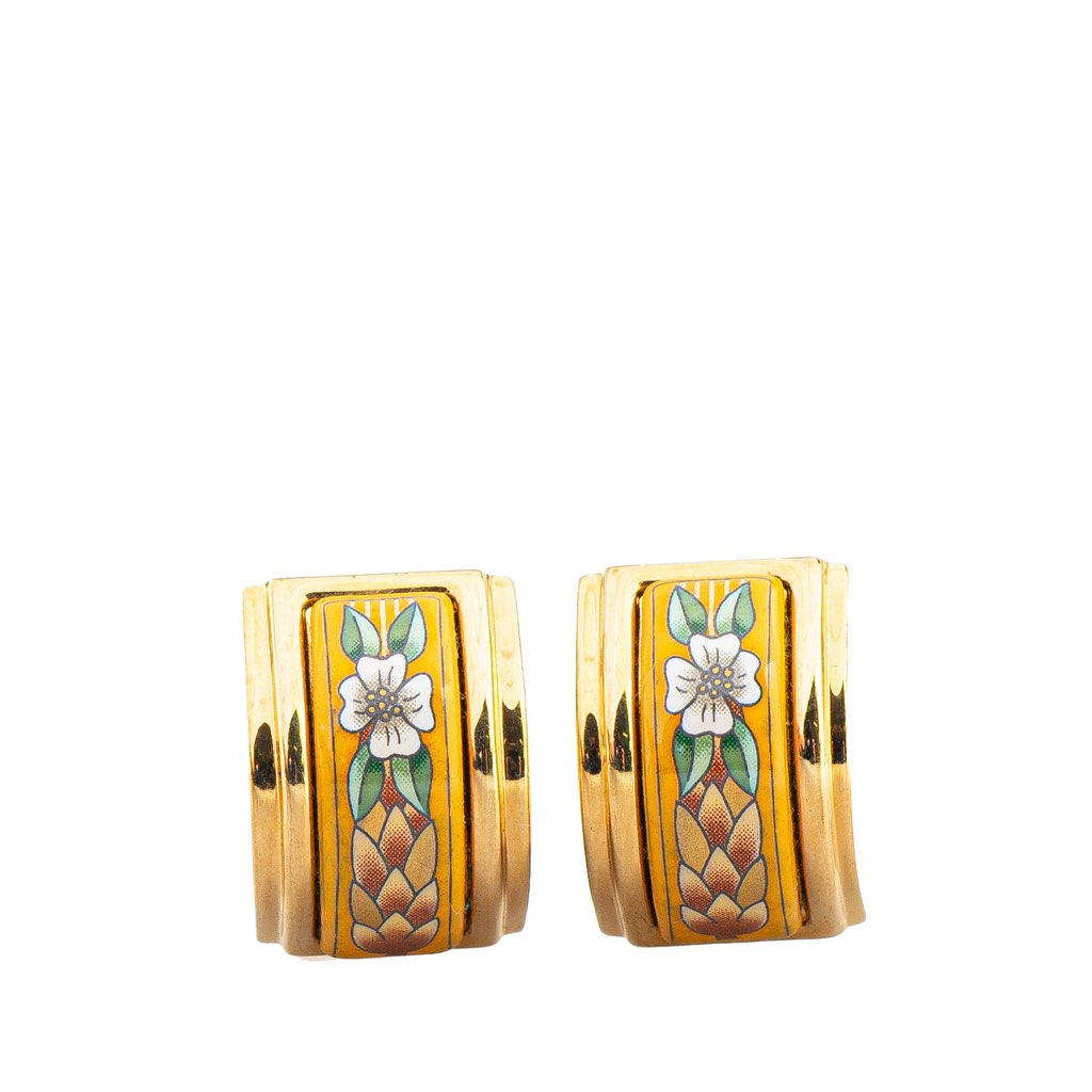 Hermès Enamel Cloisonne Flower Clip On Earrings