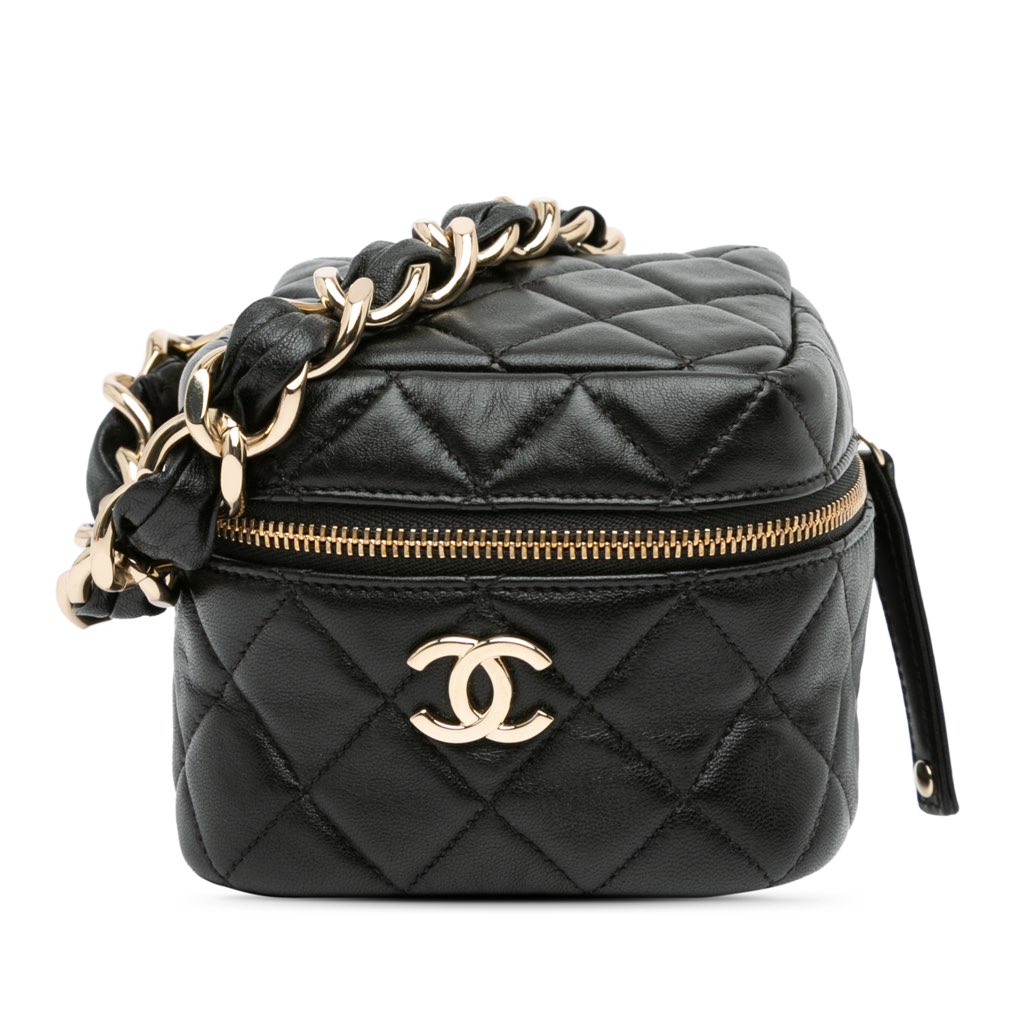 Chanel Quilted Lambskin Cube Chain Wristlet Case
