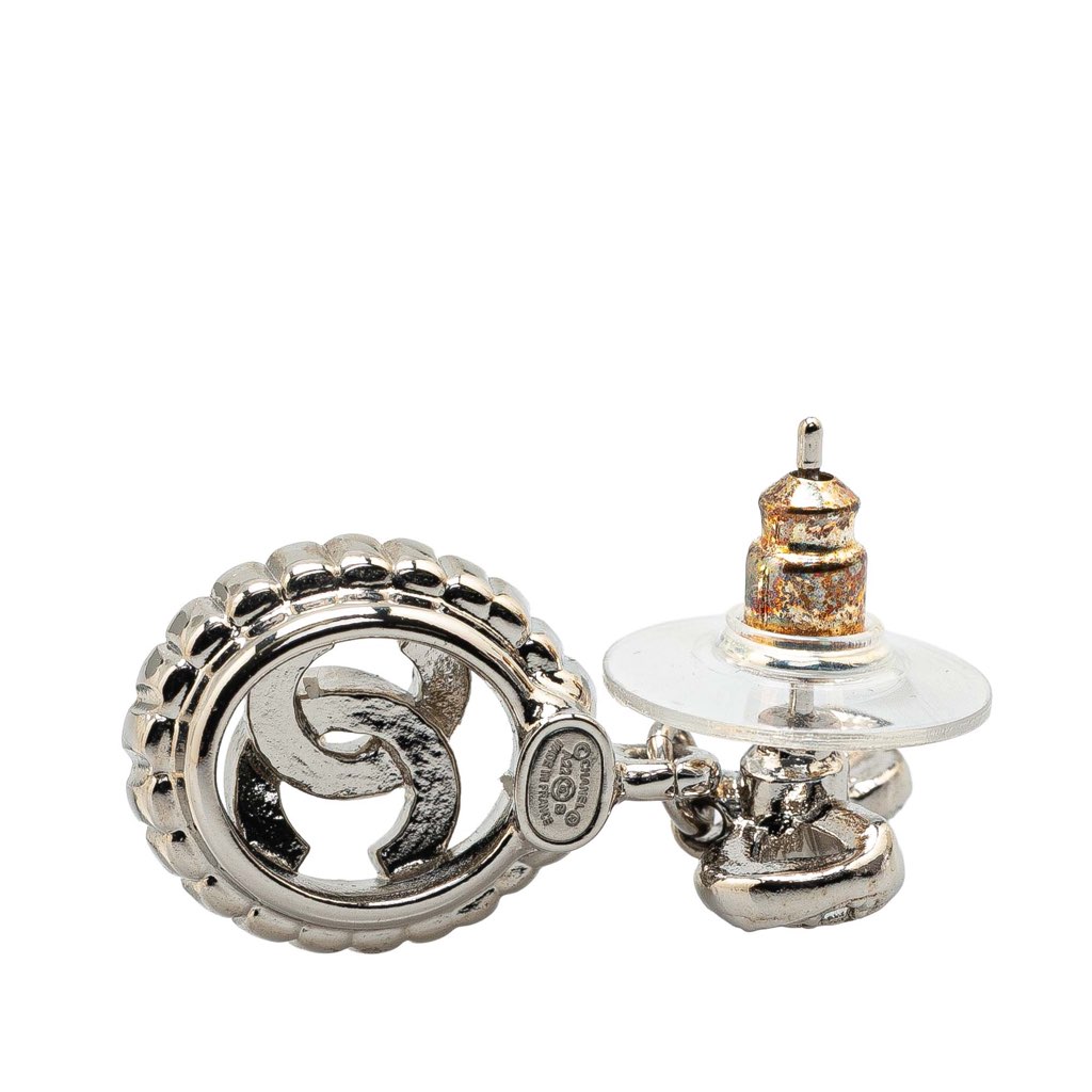 Chanel Silver CC Rhinestones Push Back Earrings - Image 6