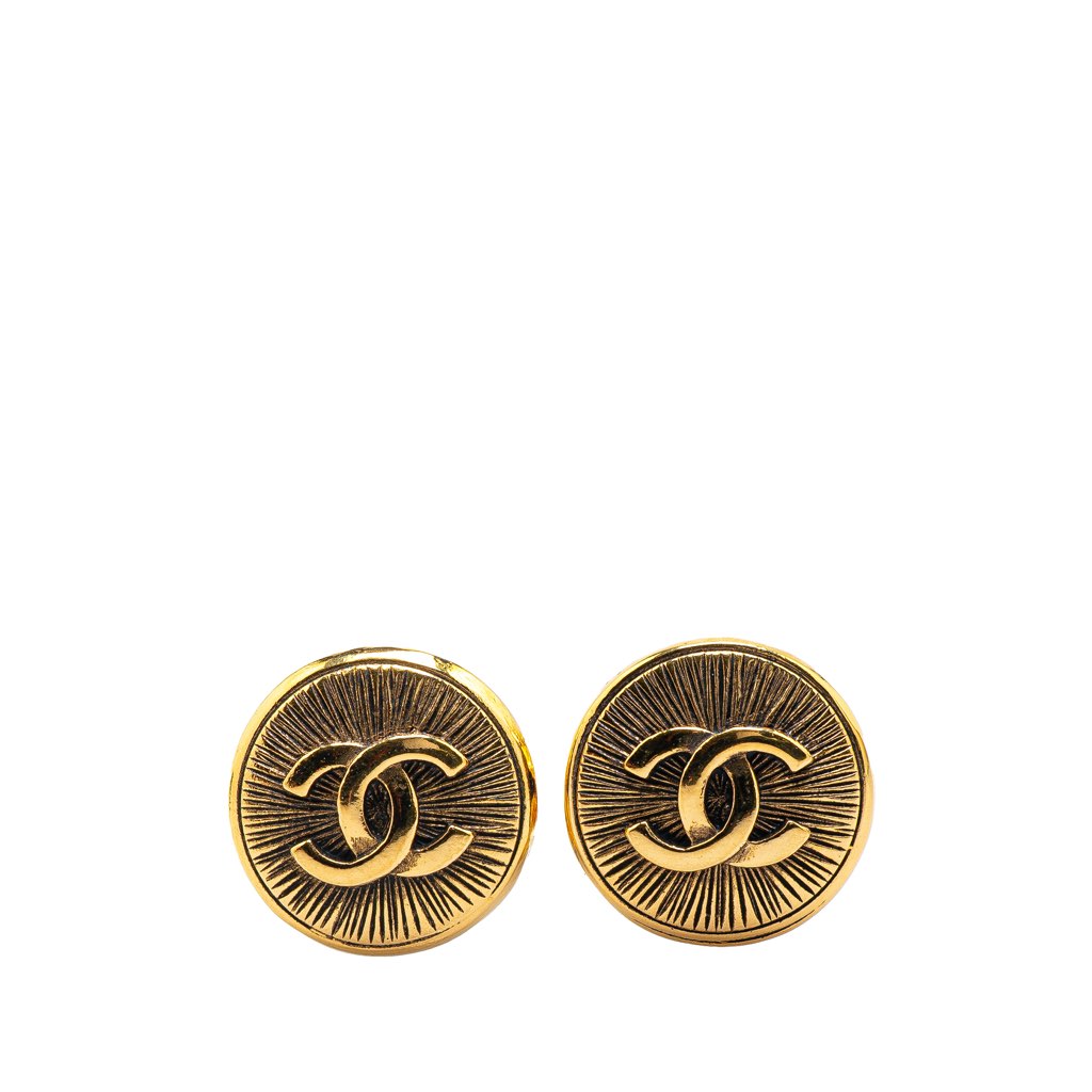 Chanel Gold Plated CC Round Clip on Earrings