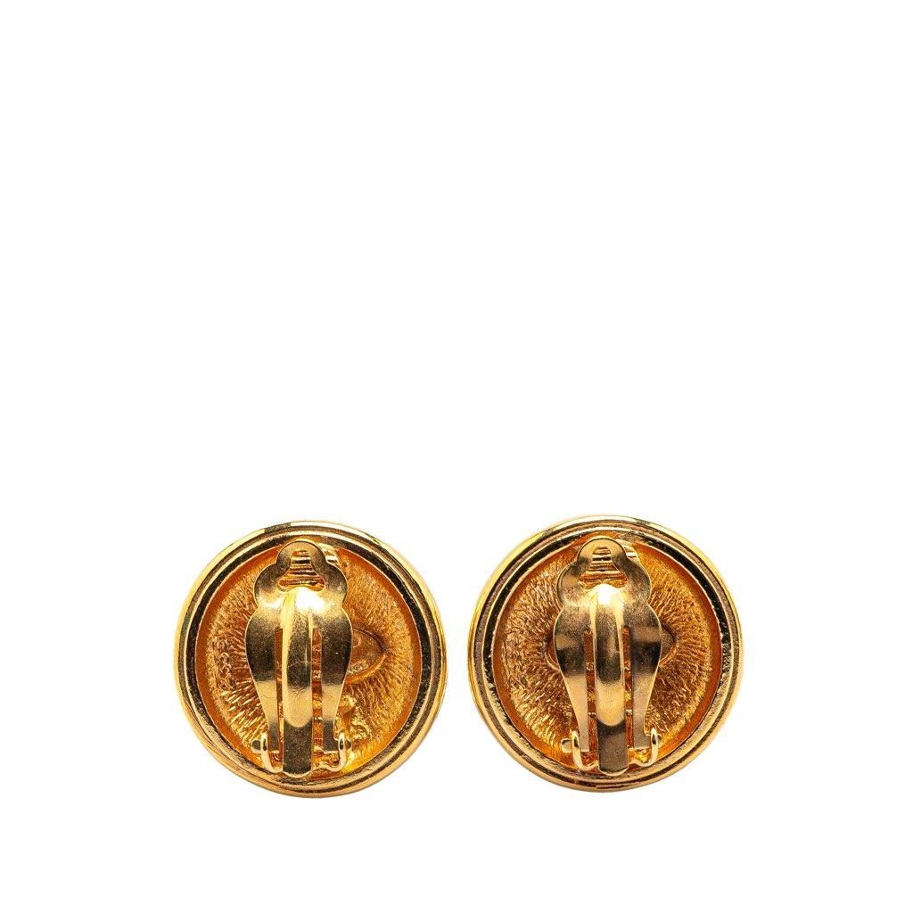 Chanel Gold Plated CC Round Clip on Earrings - Back view