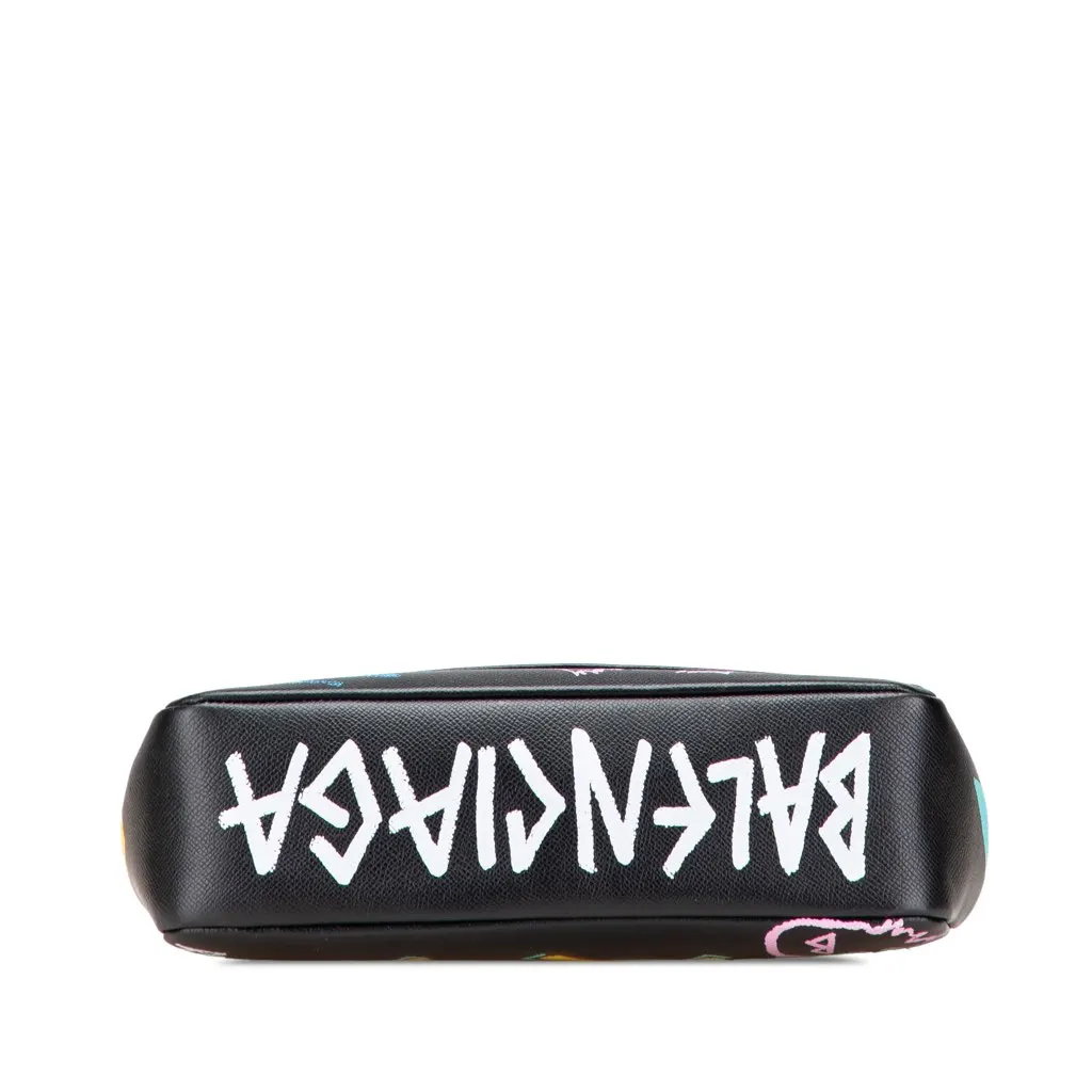 Balenciaga M Grained Calfskin Graffiti BB Round Crossbody Black Leather Good - Inside View
