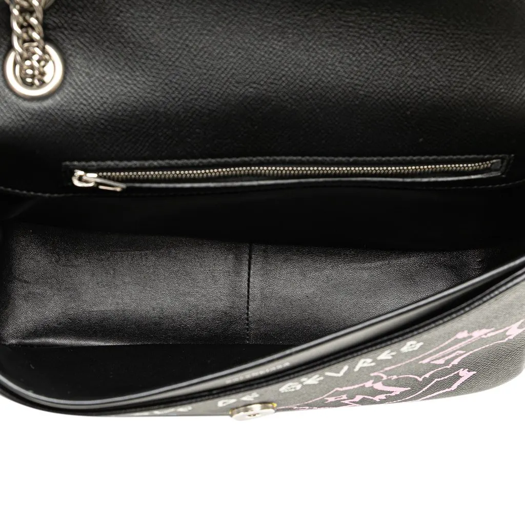Balenciaga M Grained Calfskin Graffiti BB Round Crossbody Black Leather Good - Model View