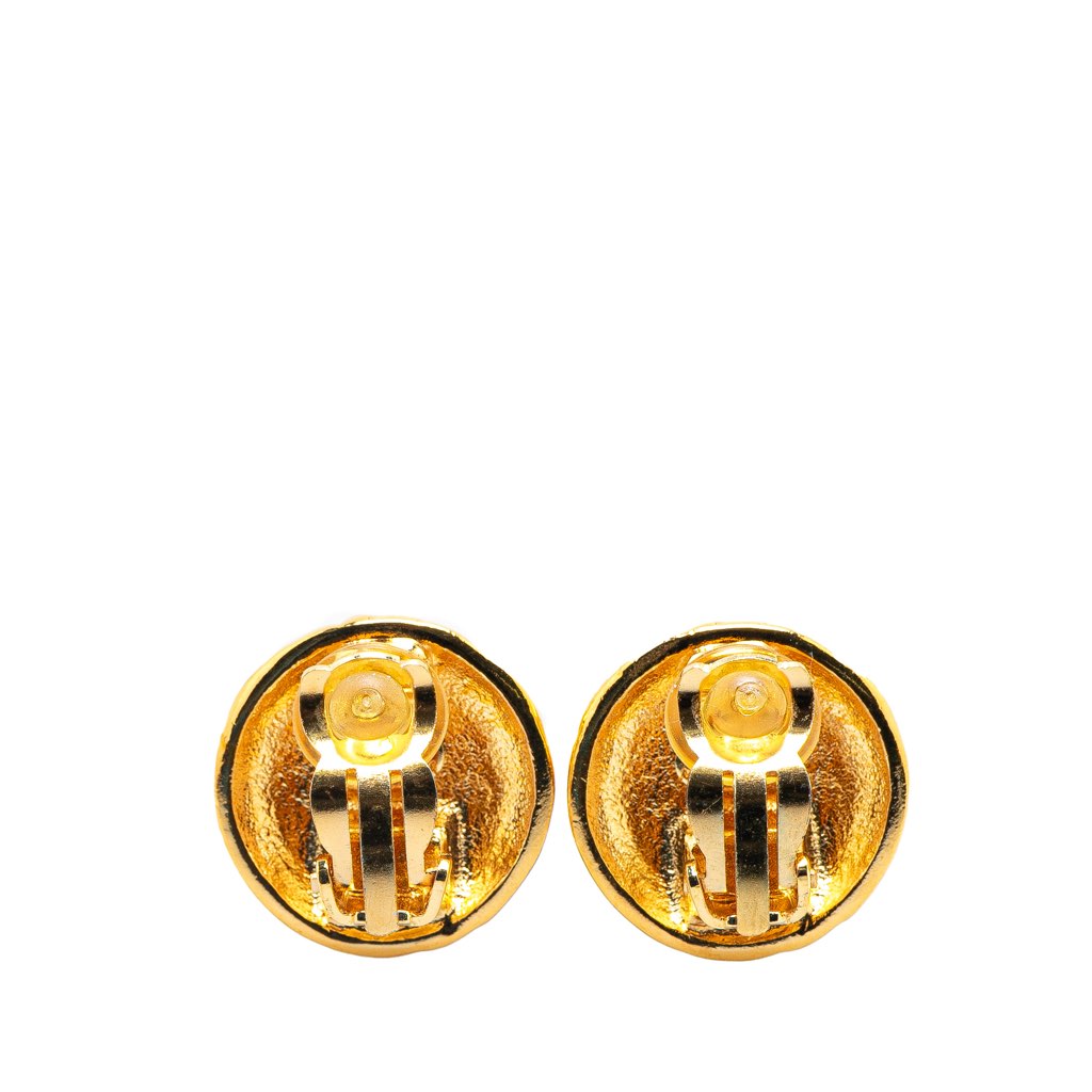 Chanel Gold Plated CC Round Clip on Earrings - 2
